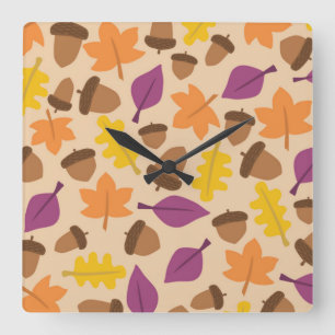 HORLOGE CARRÉE MOTIF DE SAISON D'AUTOMNE
