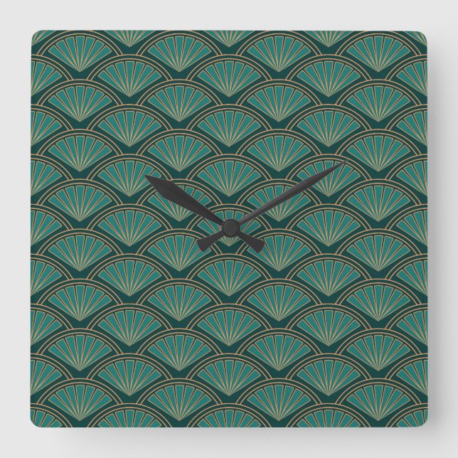 Horloge Carrée Motif de style Art déco en vert turquoise (Recto)