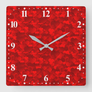 Horloge Carrée Motif de texture de coeurs d'amour rouge romantiqu