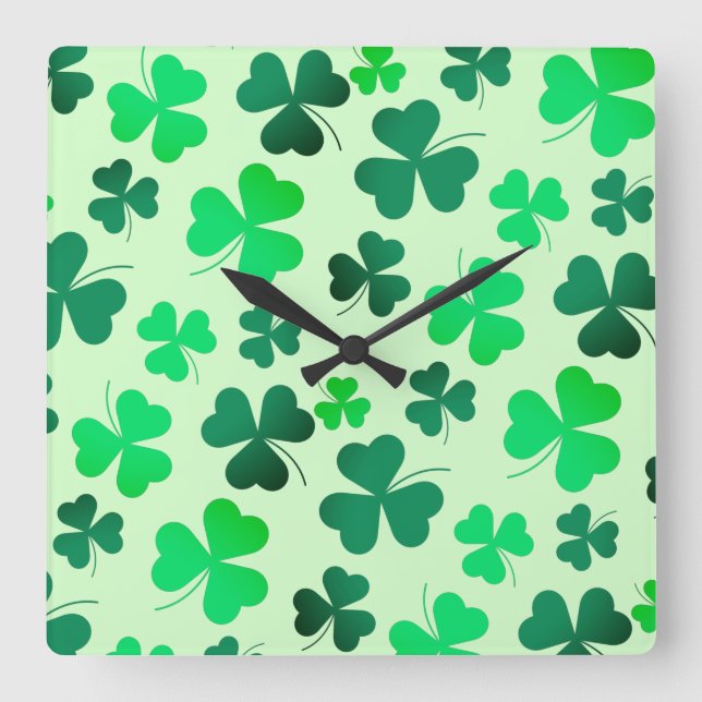 Horloge Carrée Motif de trèfle Shamrok vert (Recto)