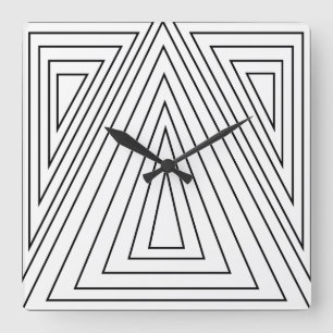 Horloge Carrée Motif de triangles concentriques noir et blanc