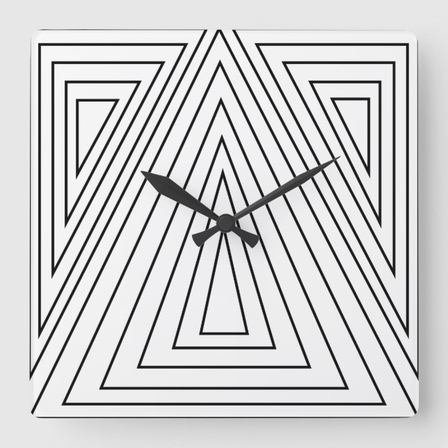 Horloge Carrée Motif de triangles concentriques noir et blanc (Recto)