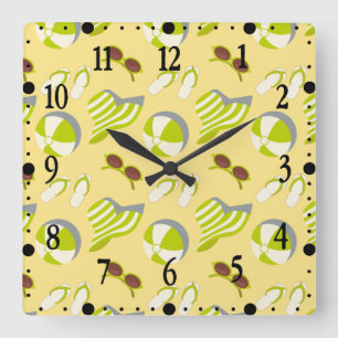 Horloge Carrée Motif de vacances à la plage avec lunettes de sole