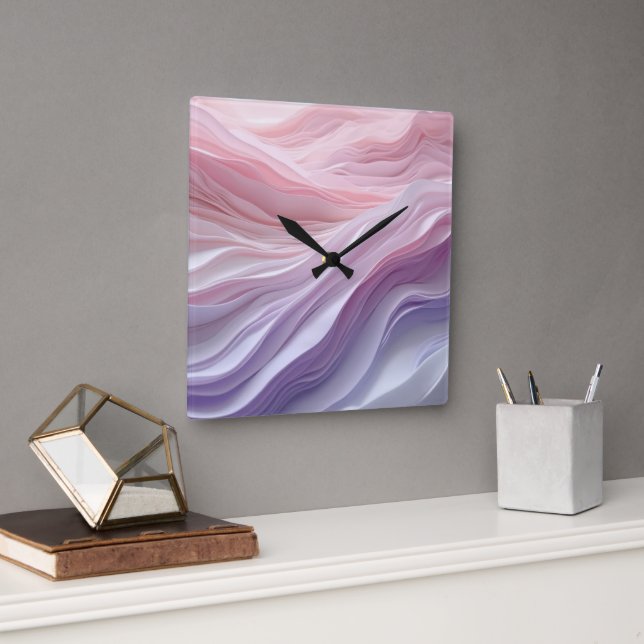 Horloge Carrée Motif de vague de calme Pastel (Bureau)