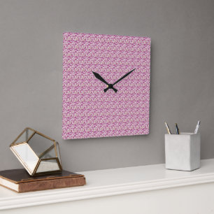 Horloge Carrée Motif de vigne botanique rose, design floral de la