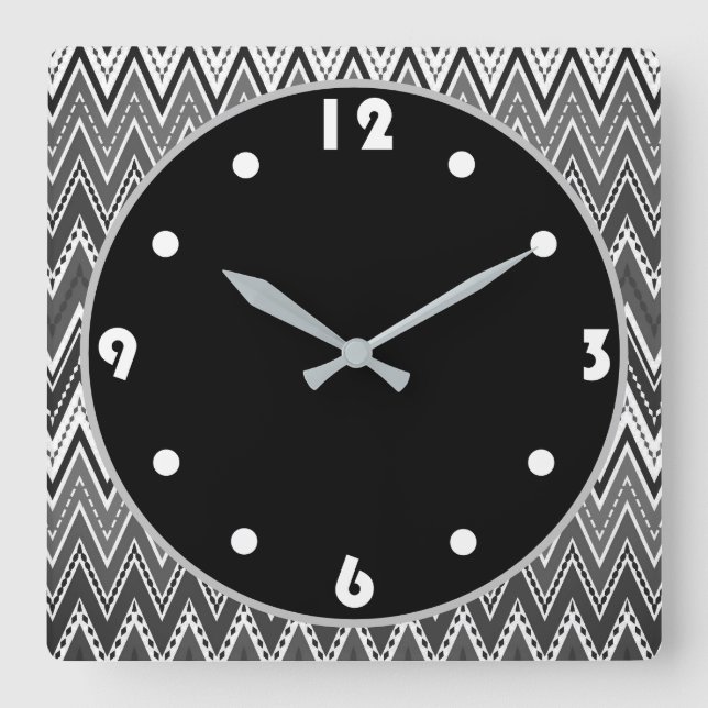Horloge Carrée Motif de zigzag géométrique noir et blanc (Recto)