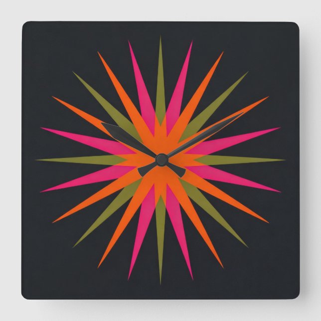 Horloge Carrée Motif d'explosion d'étoile atomique gras (Recto)