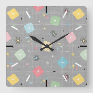 Horloge Carrée Motif d'explosions d'étoile atomique éparpillé par