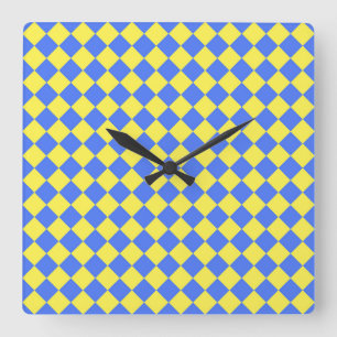 Horloge Carrée Motif diamant à carreaux bleu jaune