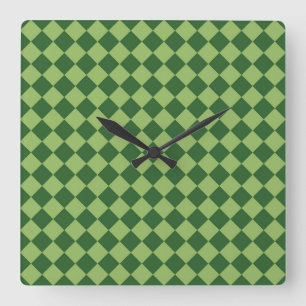 Horloge Carrée Motif diamant à carreaux verts