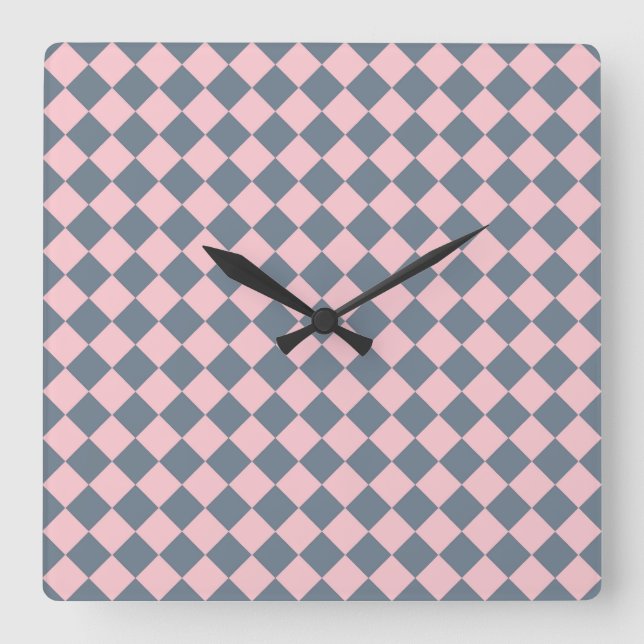 Horloge Carrée Motif diamant rose gris Checker (Recto)