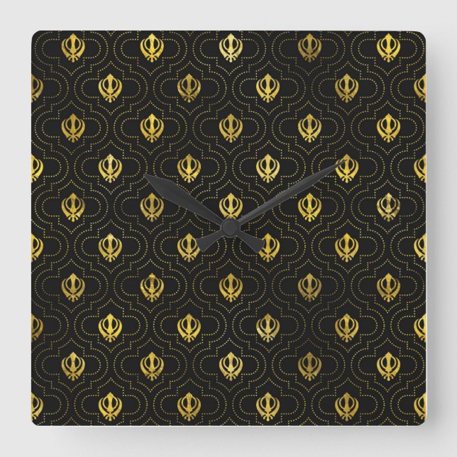 Horloge Carrée Motif du symbole Gold Khanda (Recto)