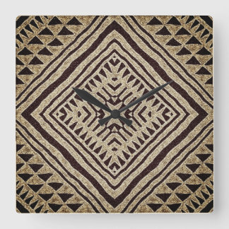 Horloge Carrée Motif du tissu tribal africain de boue