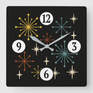 Horloge Carrée Motif en forme d'étoile rétro moderne du milieu du