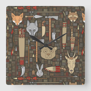 Horloge Carrée Motif ethnique de chasse