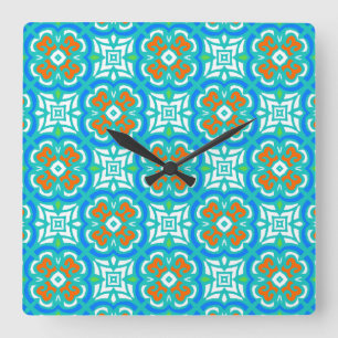 Horloge Carrée Motif ethnique turquoise