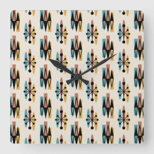 Horloge Carrée Motif étoile éclatée moderne du milieu du siècle