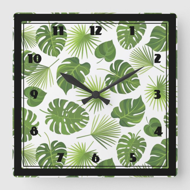Horloge Carrée Motif Feuille élégant Green Tropical (Recto)