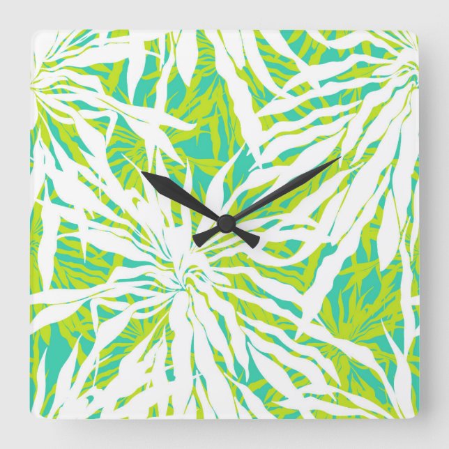 Horloge Carrée Motif Feuille Tropical Palm (Recto)