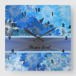 Horloge Carrée Motif floral bleu de marguerite
