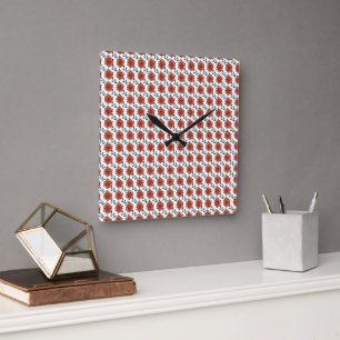 Horloge Carrée Motif floral de corail élégant   Fleurs rouges vin