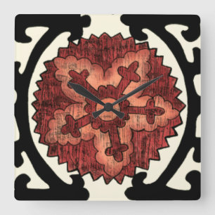 Horloge Carrée Motif floral décoratif de style de Suzani