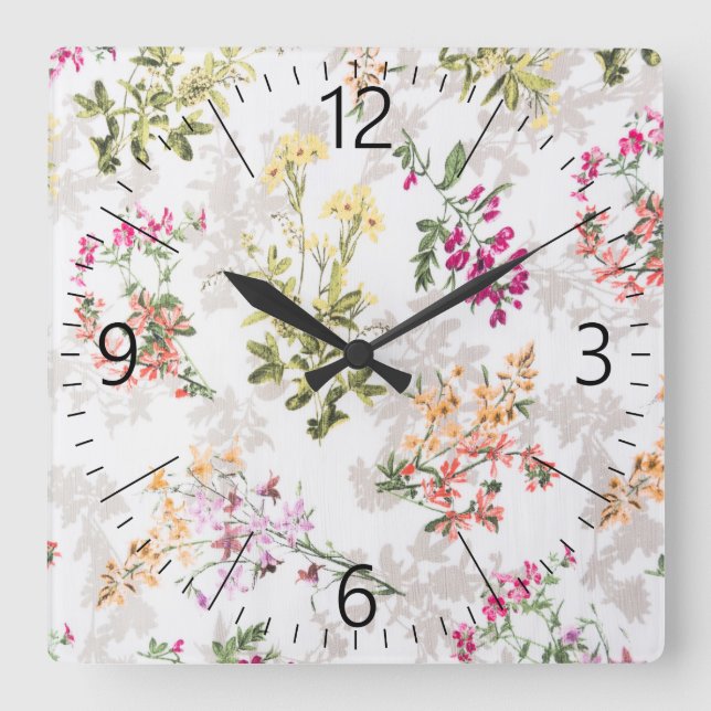 Horloge Carrée Motif floral doux (Recto)