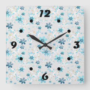 Horloge Carrée Motif floral mignon, fleurs, motif floral