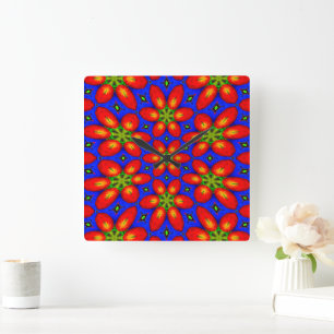 Horloge Carrée Motif Floral Rouge mou