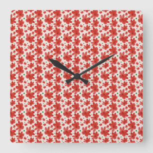 Horloge Carrée Motif floral rouge sans couture Fleur rétro mignon