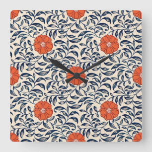 Horloge Carrée Motif floral sans couture avec fleur orange vibran