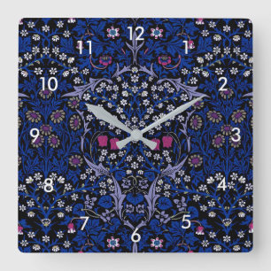 Horloge Carrée Motif Floral Vintage Bleu, William Morris