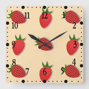 Horloge Carrée Motif fraise pour des fruits d'été bonne ambiance