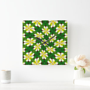 Horloge Carrée Motif frangipanier jaune