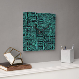 Horloge Carrée Motif géométrique abstrait futuriste Labyrinthe