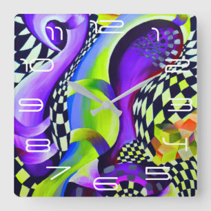 Horloge Carrée Motif géométrique Art déco des années 80