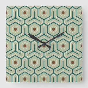 Horloge Carrée Motif géométrique avec des hexagones imbriqués