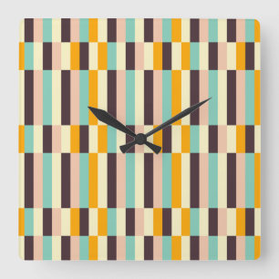 Horloge Carrée Motif géométrique coloré avec des rayures vertical