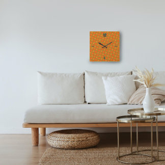 Horloge Carrée Motif géométrique en gras Orange Green Wall Horlog