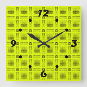 Horloge Carrée Motif géométrique jaune citron
