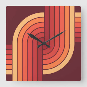 Horloge Carrée motif géométrique les années 70 style Vintage rétr