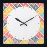 Horloge Carrée Motif géométrique moderne coloré<br><div class="desc">Colorful modern Geometric Pattern Wall Clock feesta colorl pour la géometric moderne. Designed by Evco Studio www.zazzle.com/store/evcostudio</div>