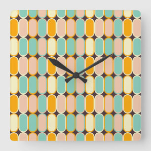 Horloge Carrée Motif géométrique rétro avec des ovales verticaux