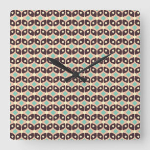 Horloge Carrée Motif géométrique sans couture en feuille brun fon