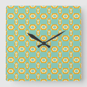 Horloge Carrée Motif géométrique stylisé en hexagone orange gras