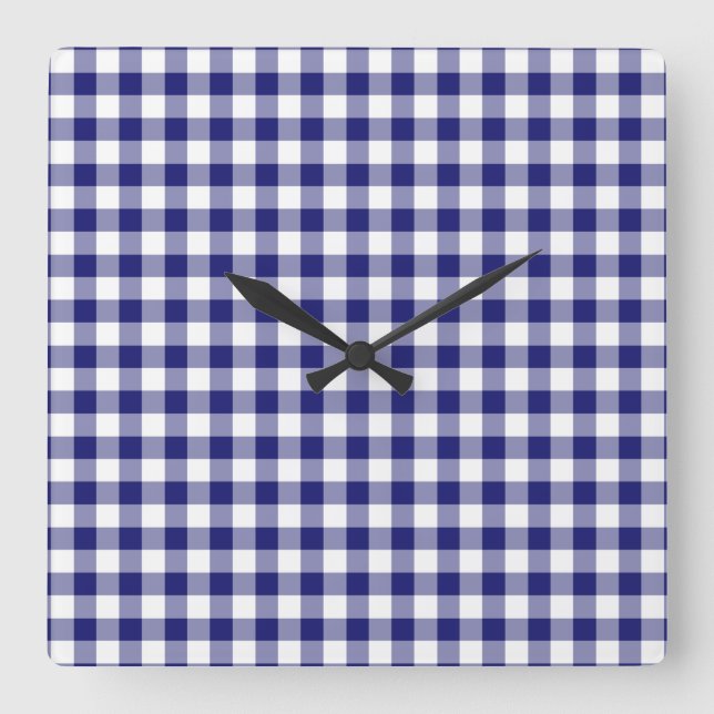 Horloge Carrée Motif Gingham Bleu Moderne (Recto)