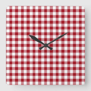 Horloge Carrée Motif Gingham Rouge Moderne