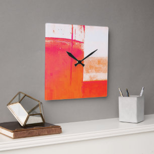 Horloge Carrée Motif graphique géométrique orange abstrait modern