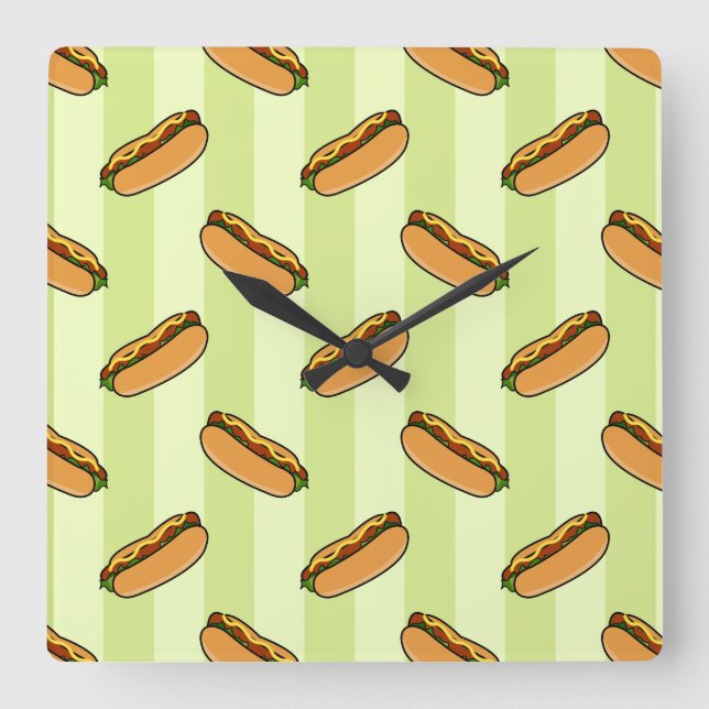 Horloge Carrée Motif Hot Dog (Recto)
