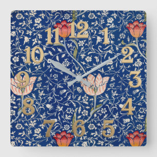 Horloge Carrée Motif Indigo Floral Tulipe Vintage William Morris